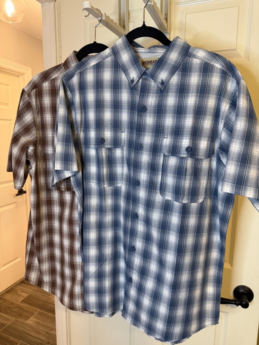 RedHead Men's Blue and White/ Brown and White Plaid Short-Sleeve Shirts